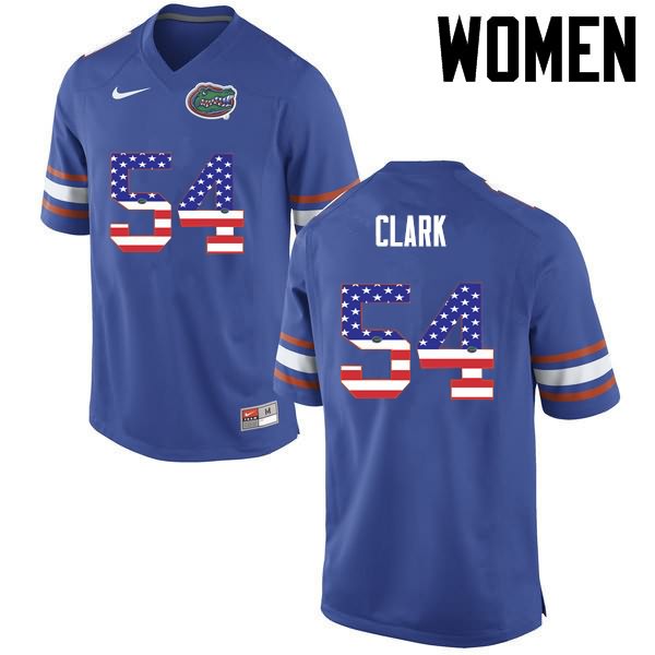 Women's NCAA Florida Gators Khairi Clark #54 Stitched Authentic USA Flag Fashion Nike Blue College Football Jersey OYA7565EW